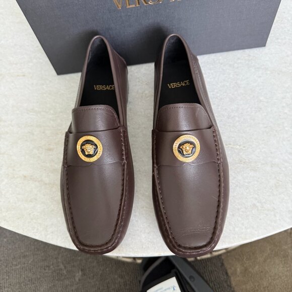 Versace 1015591 Dark Brown Leather Driver Shoes with Medusa plaque, many sizes - Picture 11 of 12